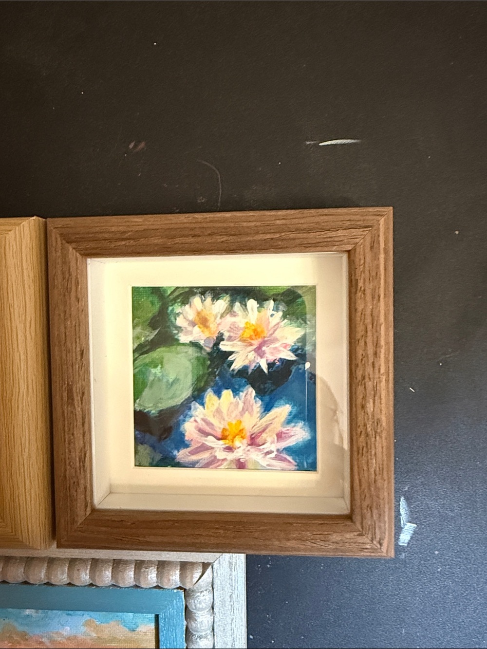Hand-Painted Water Lily Canvas Art - Pink & Green